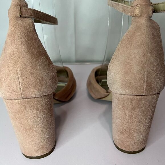 Ann Taylor Pink Suede Crisscross Block Heel Ankle Strap Sandals Y2K Size 6 - Picture 5 of 8